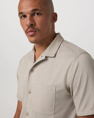 Short Sleeve Knit Oxford Camp Collar Button Down