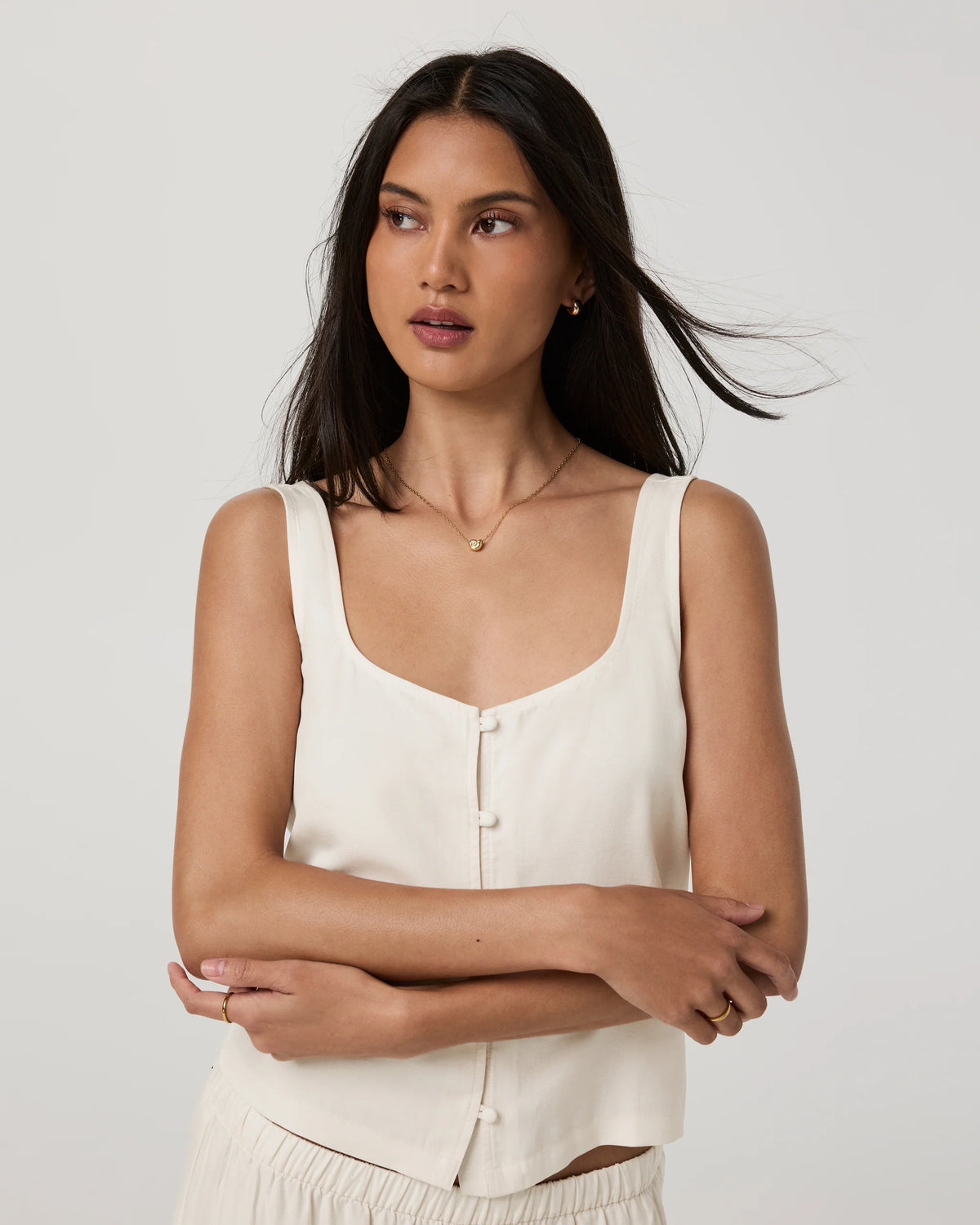 Trestles Twill Button Front Top